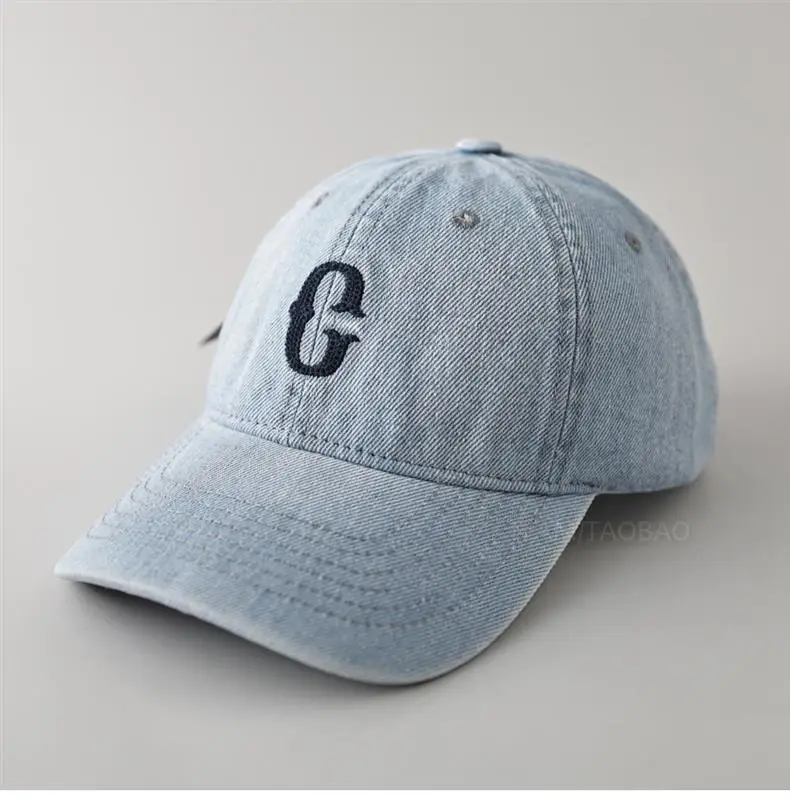 Men Denim Cap with White Letter Embroidery — feature 2