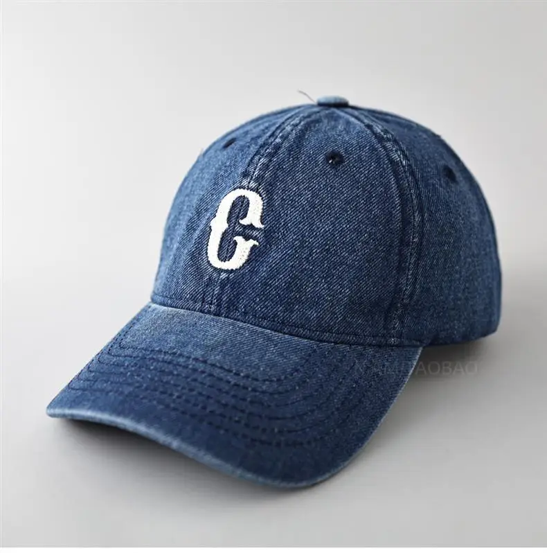 Men Denim Cap with White Letter Embroidery — feature 3