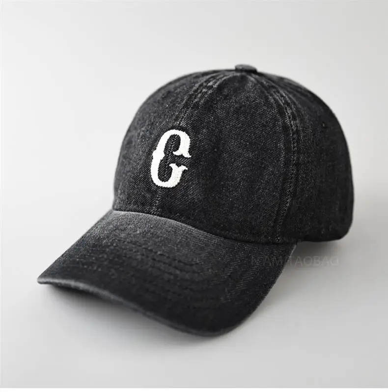 Men Denim Cap with White Letter Embroidery — feature 4