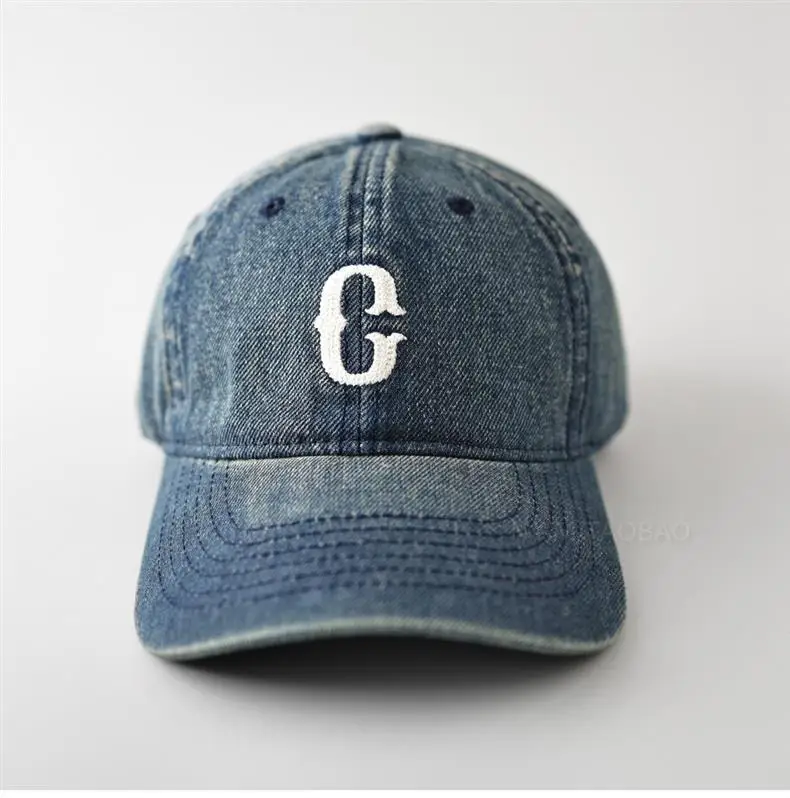 Men Denim Cap with White Letter Embroidery — feature 6