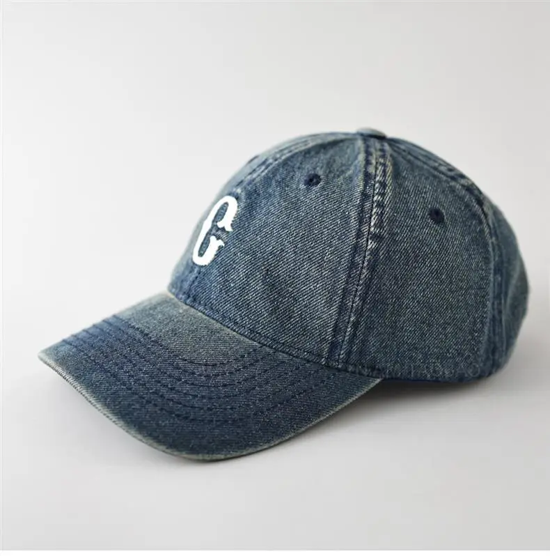 Men Denim Cap with White Letter Embroidery — feature 7