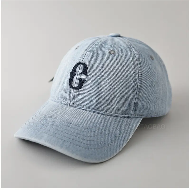 Men Denim Cap with White Letter Embroidery - Image 2