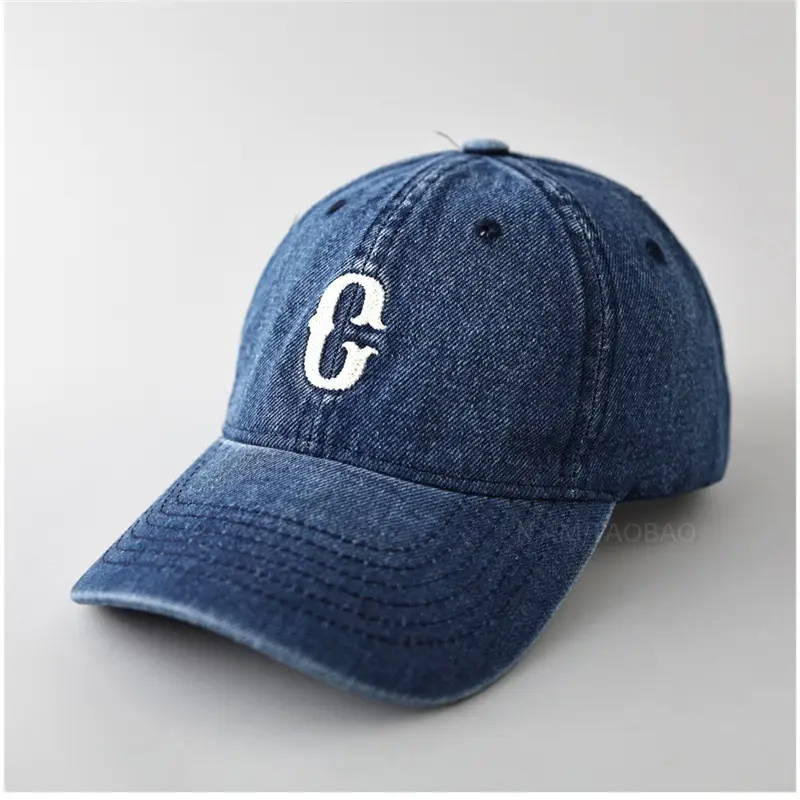 Men Denim Cap with White Letter Embroidery - Image 3