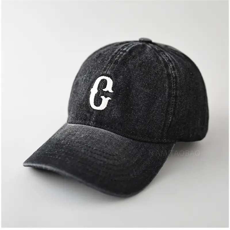 Men Denim Cap with White Letter Embroidery - Image 4