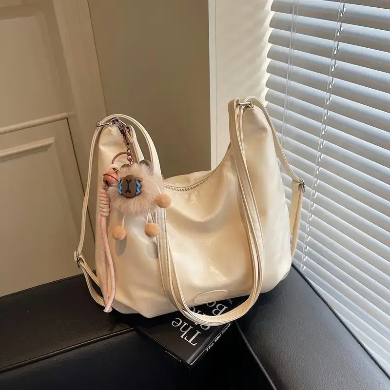 Korean Style Cream Tote Bag Large Capacity Women's Shoulder Bag - Image 5