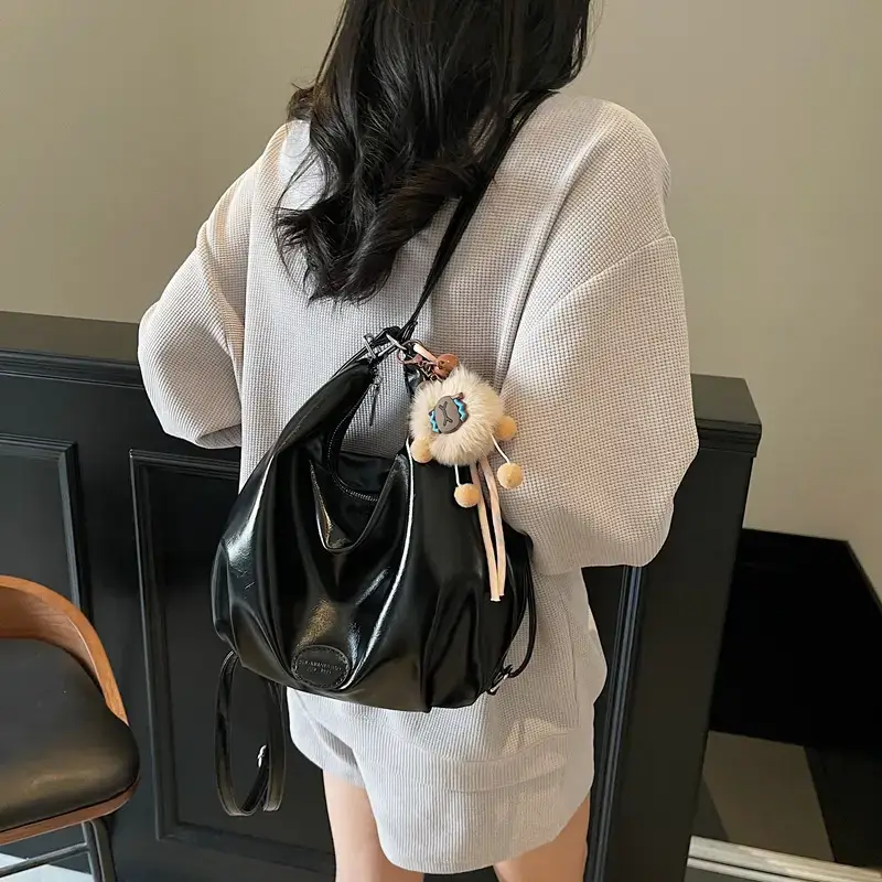 Korean Style Cream Tote Bag Large Capacity Women's Shoulder Bag - Image 6