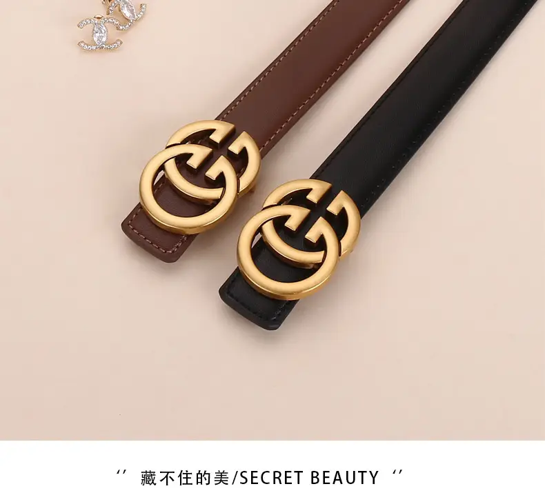 Double G Women's Genuine Leather Belt Black Brown — feature 2