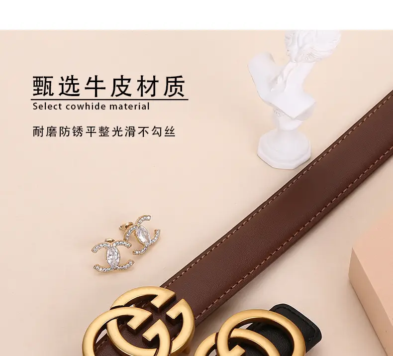 Double G Women's Genuine Leather Belt Black Brown — feature 5