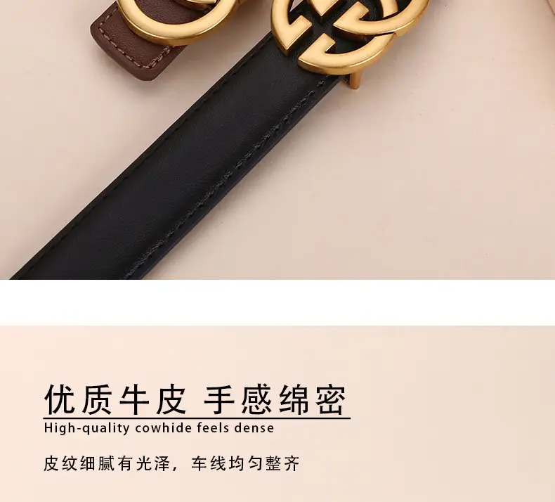 Double G Women's Genuine Leather Belt Black Brown — feature 6