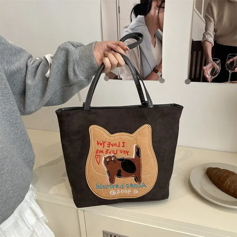 Cute Korean Style Pink Dog Print Commuter Tote Bag