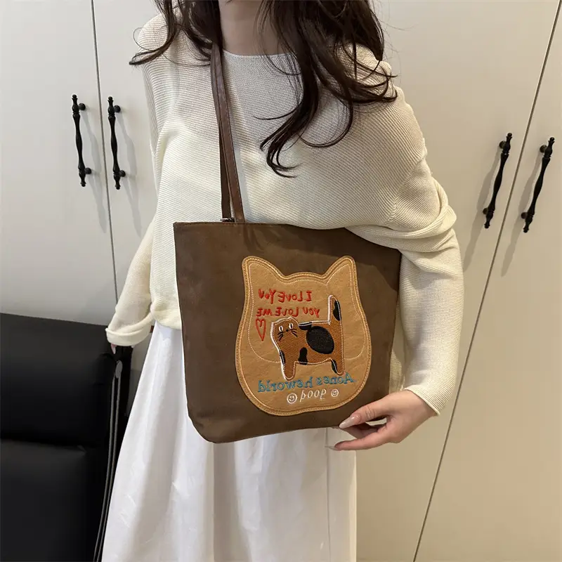 Cute Korean Style Pink Dog Print Commuter Tote Bag