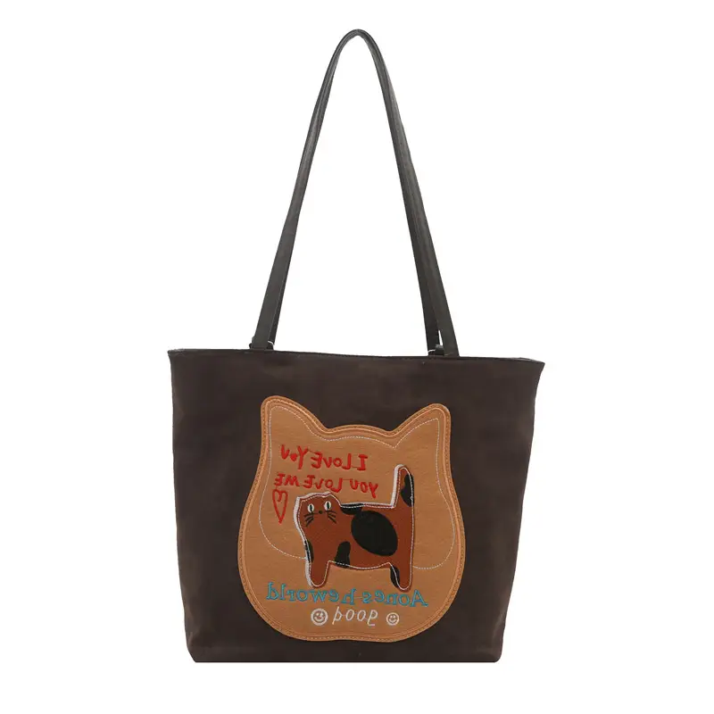 Cute Korean Style Pink Dog Print Commuter Tote Bag