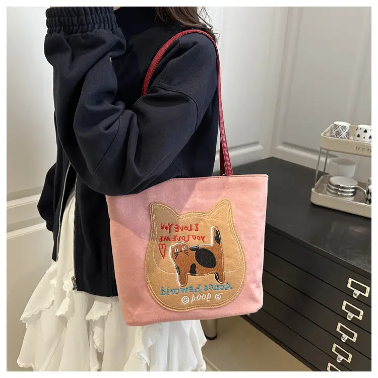 Cute Korean Style Pink Dog Print Commuter Tote Bag — feature 10