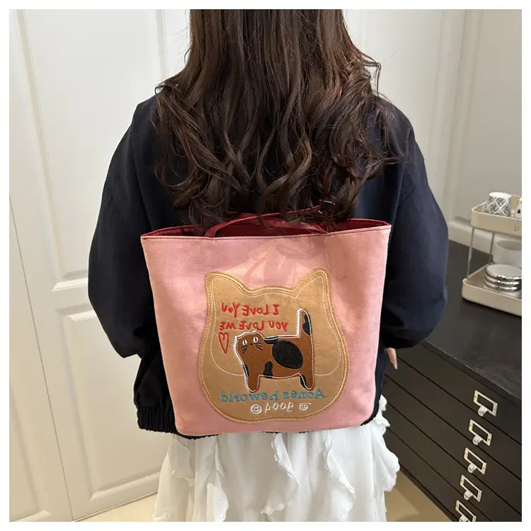 Cute Korean Style Pink Dog Print Commuter Tote Bag — feature 11