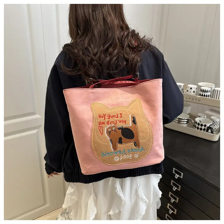 Cute Korean Style Pink Dog Print Commuter Tote Bag — feature 12
