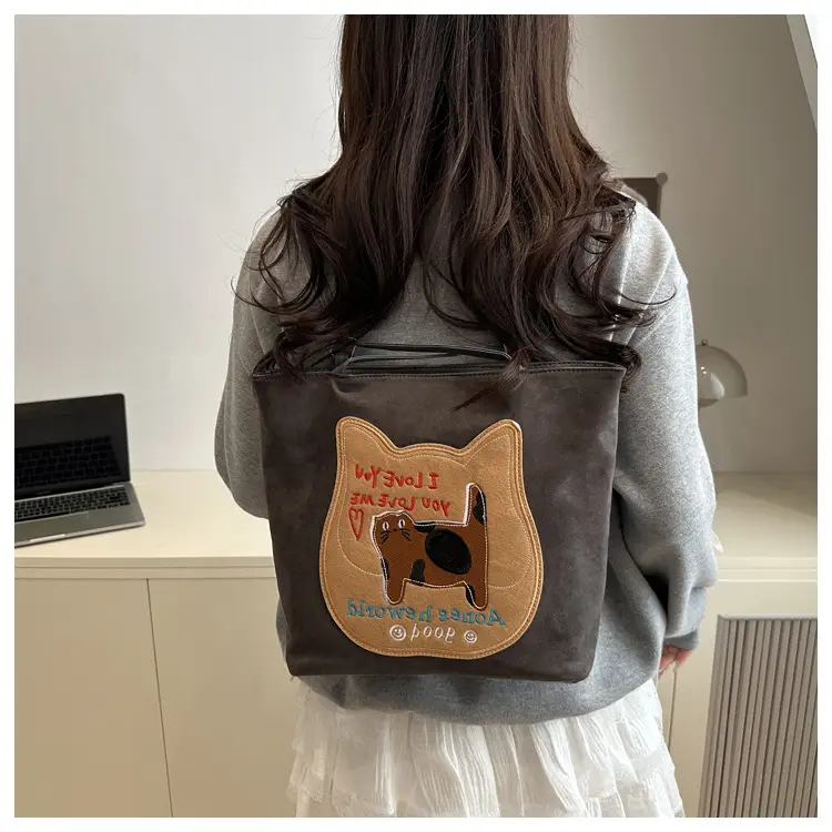 Cute Korean Style Pink Dog Print Commuter Tote Bag — feature 13