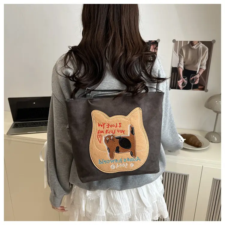 Cute Korean Style Pink Dog Print Commuter Tote Bag — feature 14