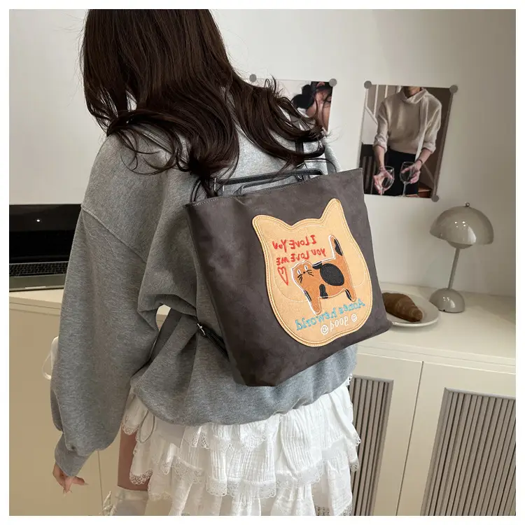 Cute Korean Style Pink Dog Print Commuter Tote Bag — feature 15