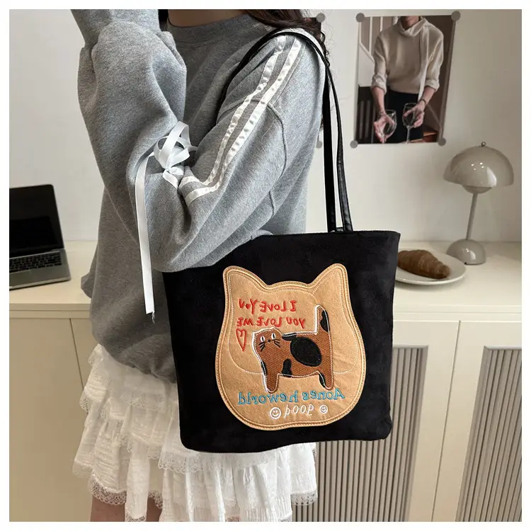 Cute Korean Style Pink Dog Print Commuter Tote Bag — feature 16