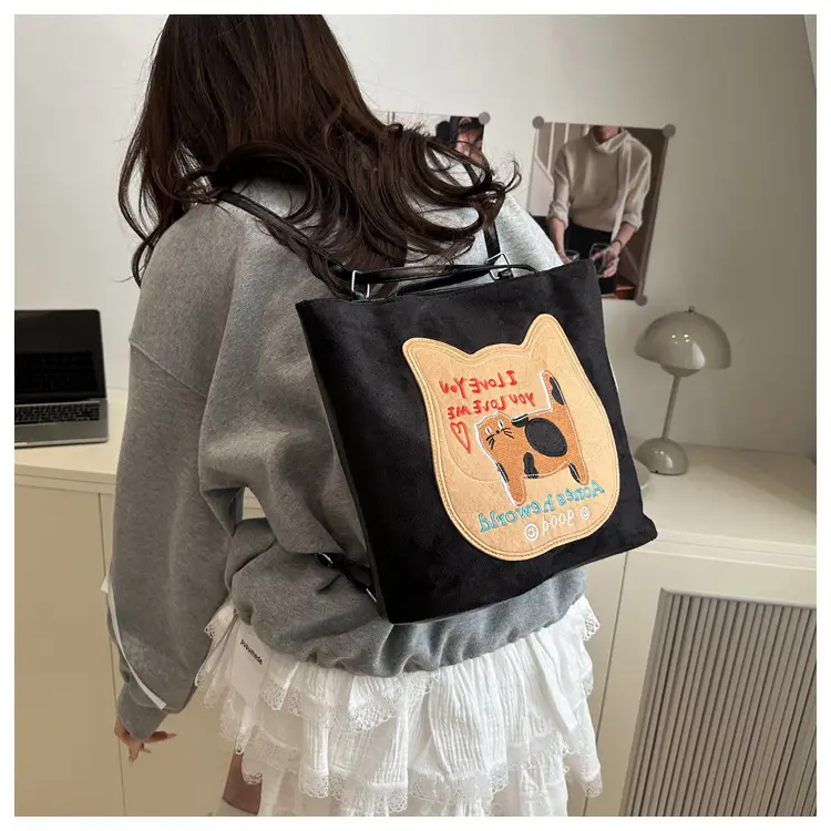 Cute Korean Style Pink Dog Print Commuter Tote Bag — feature 18