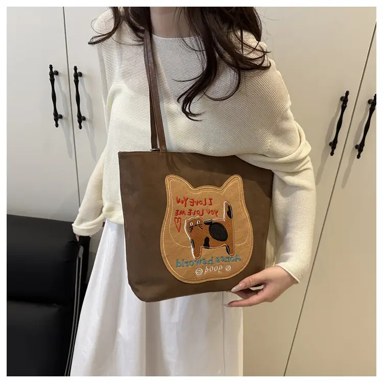 Cute Korean Style Pink Dog Print Commuter Tote Bag — feature 19