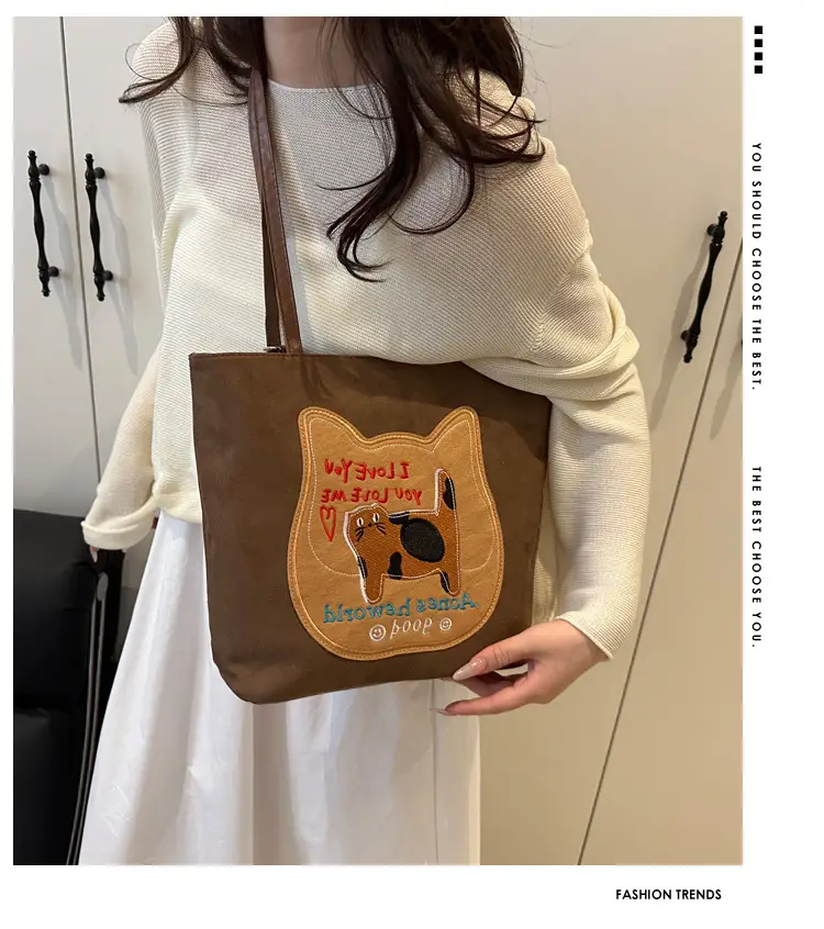 Cute Korean Style Pink Dog Print Commuter Tote Bag — feature 2