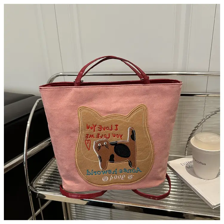 Cute Korean Style Pink Dog Print Commuter Tote Bag — feature 25