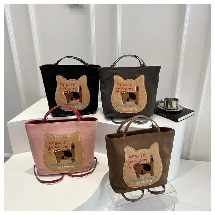 Cute Korean Style Pink Dog Print Commuter Tote Bag — feature 26