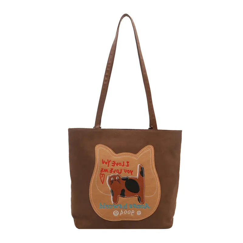 Cute Korean Style Pink Dog Print Commuter Tote Bag