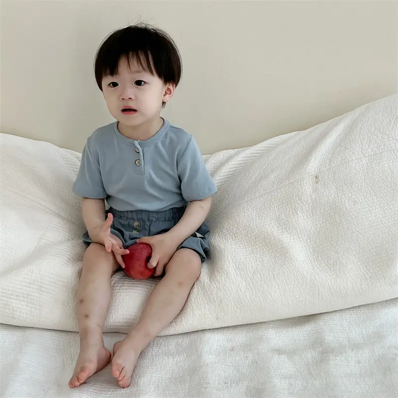 Kids Button Short Sleeve T-Shirt Shorts Set 2026 - Image 9