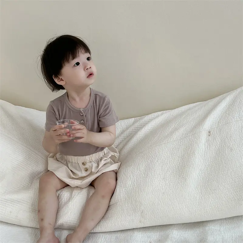 Kids Button Short Sleeve T-Shirt Shorts Set 2026 — feature 5