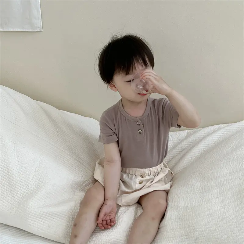 Kids Button Short Sleeve T-Shirt Shorts Set 2026 — feature 6