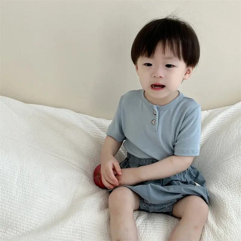 Kids Button Short Sleeve T-Shirt Shorts Set 2026 - Image 5