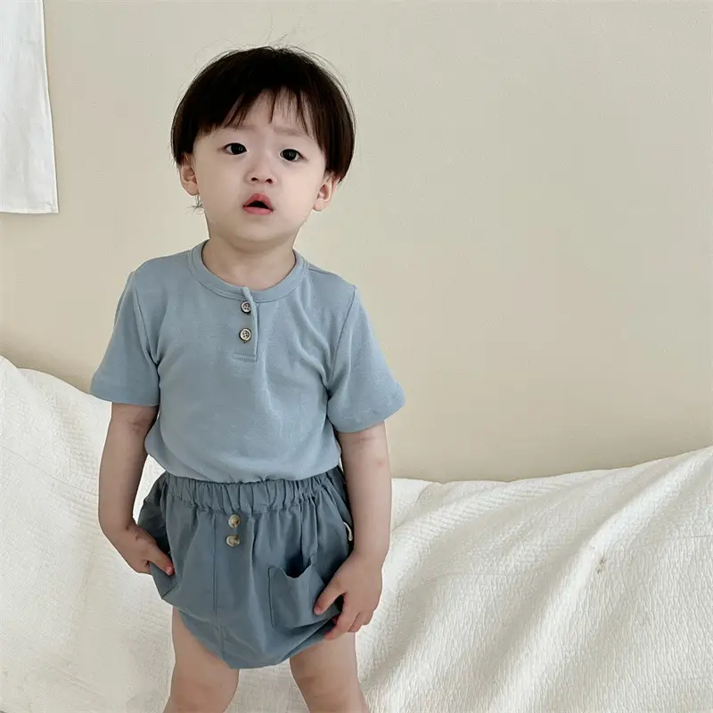 Kids Button Short Sleeve T-Shirt Shorts Set 2026 - Image 6