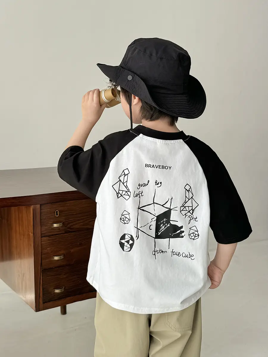 Boys Cotton Graphic T-Shirt Black White Summer 2026