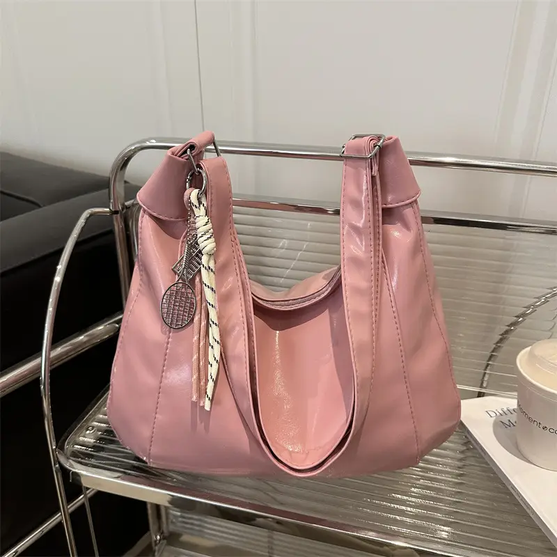 Women's Cream Shoulder Crossbody Tote Bag with Tassel - Image 11