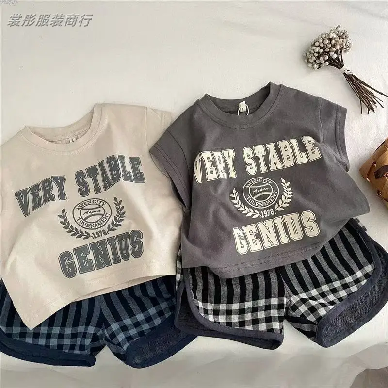 Kids Korean Style Cotton T-Shirts Set Grey White - Image 2
