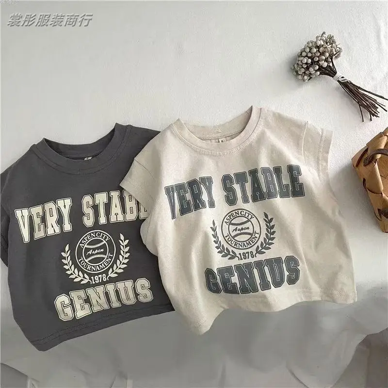 Kids Korean Style Cotton T-Shirts Set Grey White — feature 1