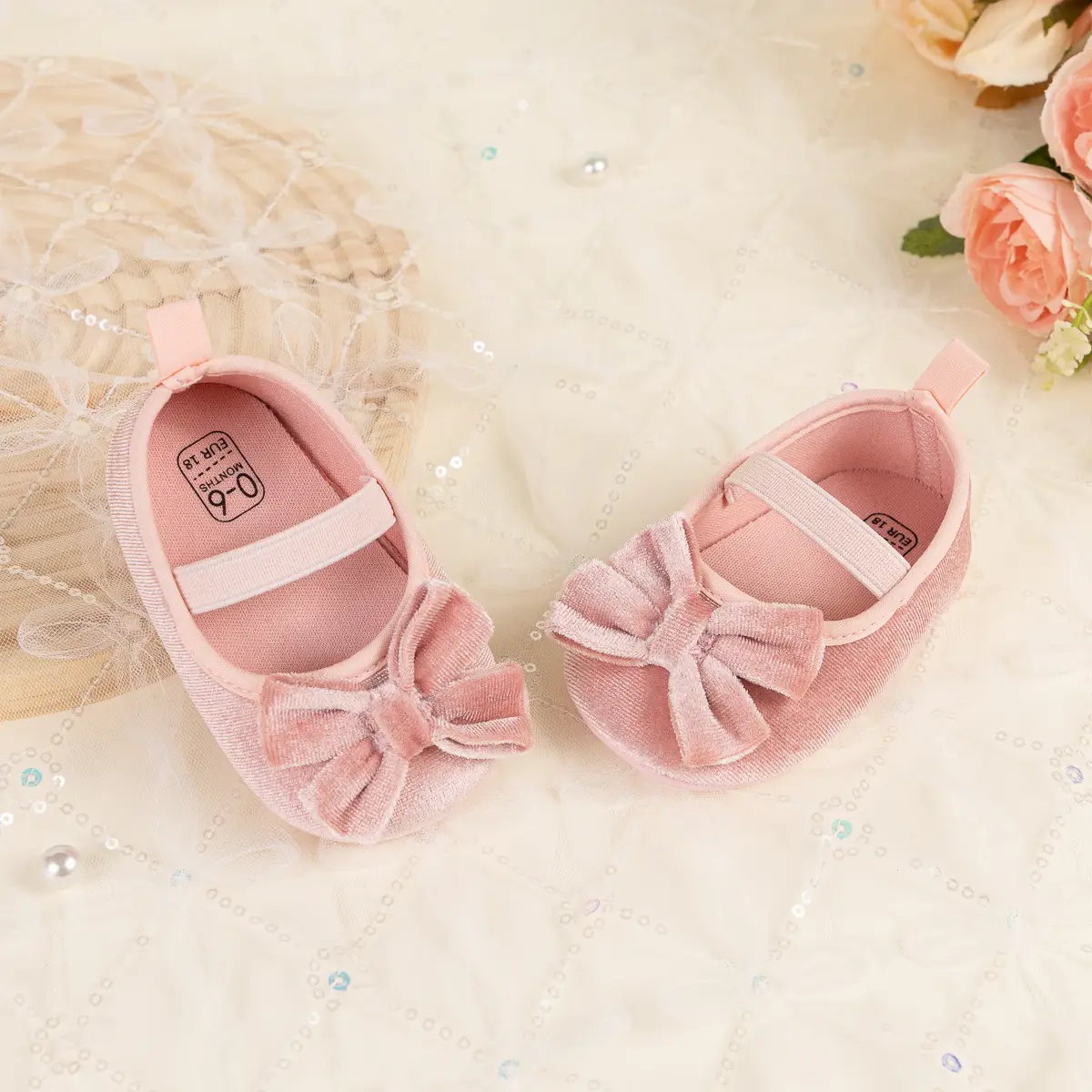 Cross-border New Spring Velvet Bow Princess Shoes Baby Korean Style Cute Solid Color Toddler Shoes