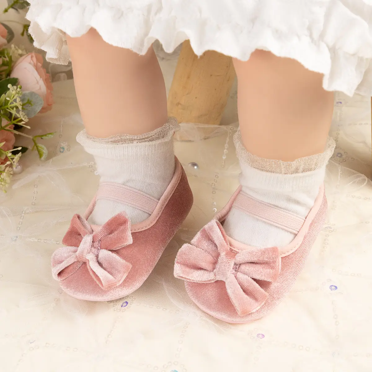 Cross-border New Spring Velvet Bow Princess Shoes Baby Korean Style Cute Solid Color Toddler Shoes — feature 12