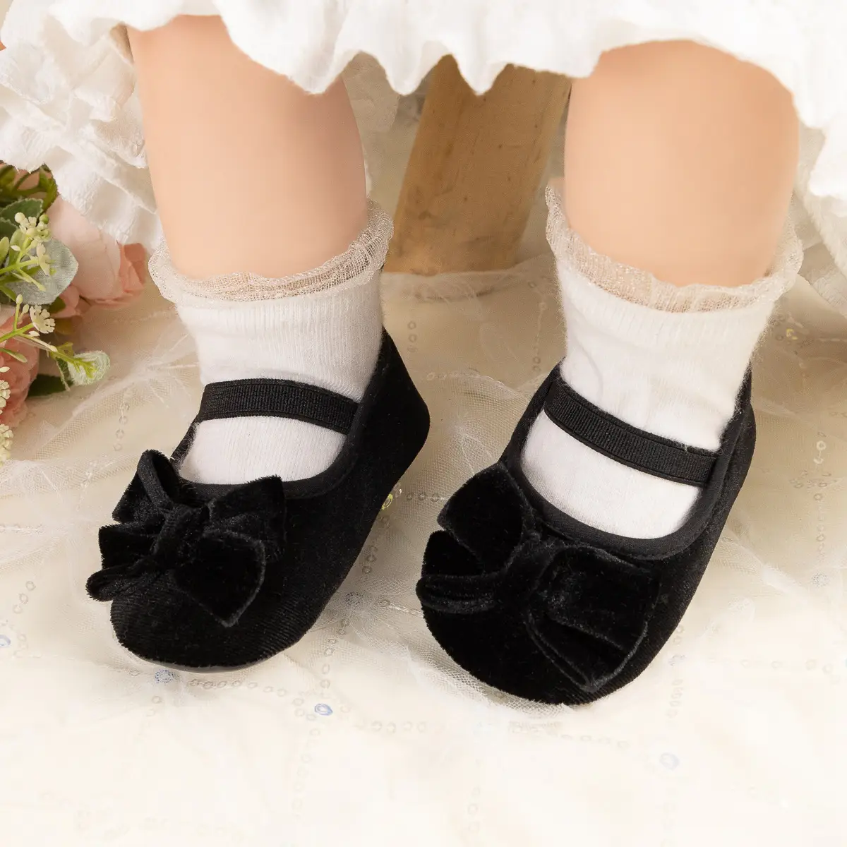 Cross-border New Spring Velvet Bow Princess Shoes Baby Korean Style Cute Solid Color Toddler Shoes — feature 5