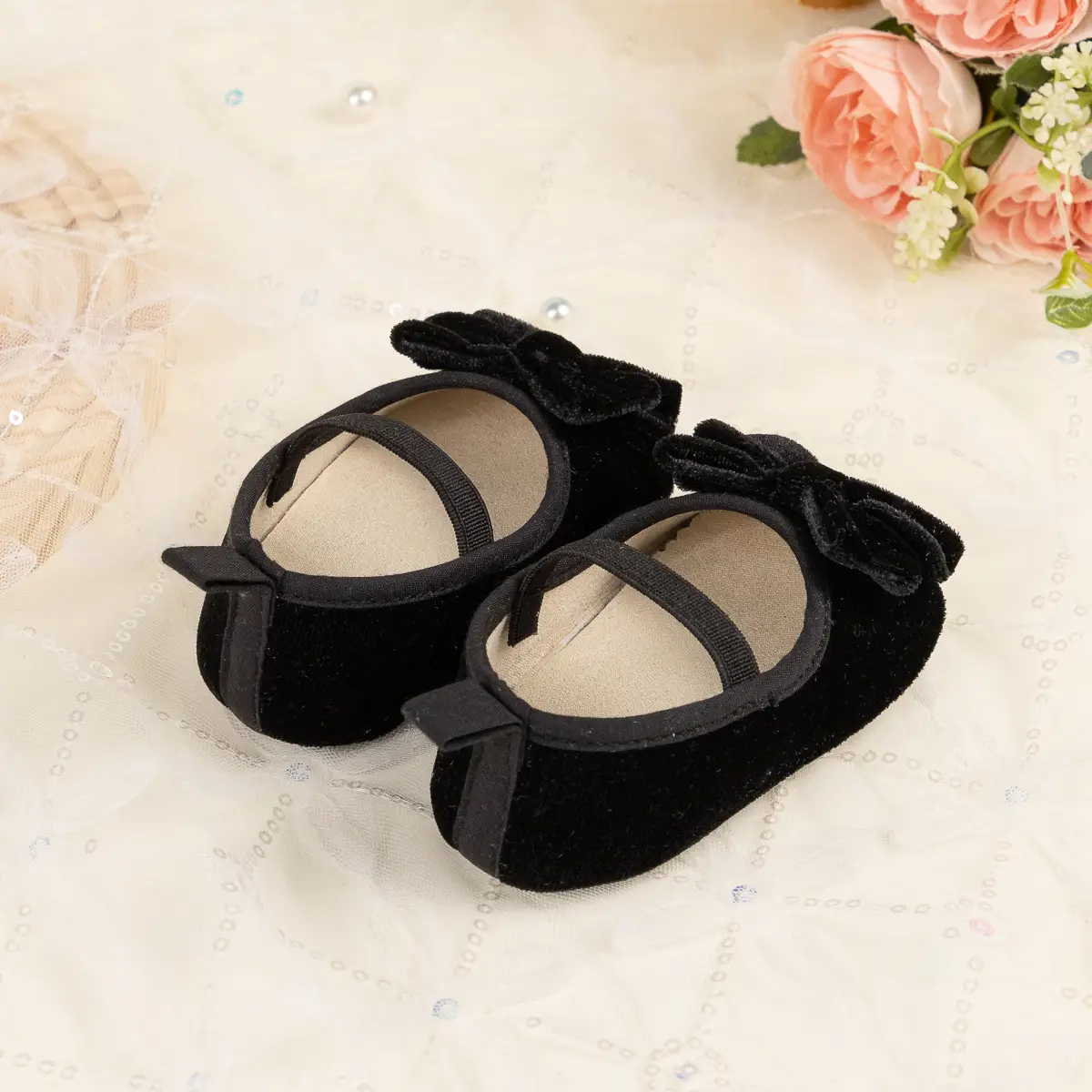Cross-border New Spring Velvet Bow Princess Shoes Baby Korean Style Cute Solid Color Toddler Shoes — feature 7