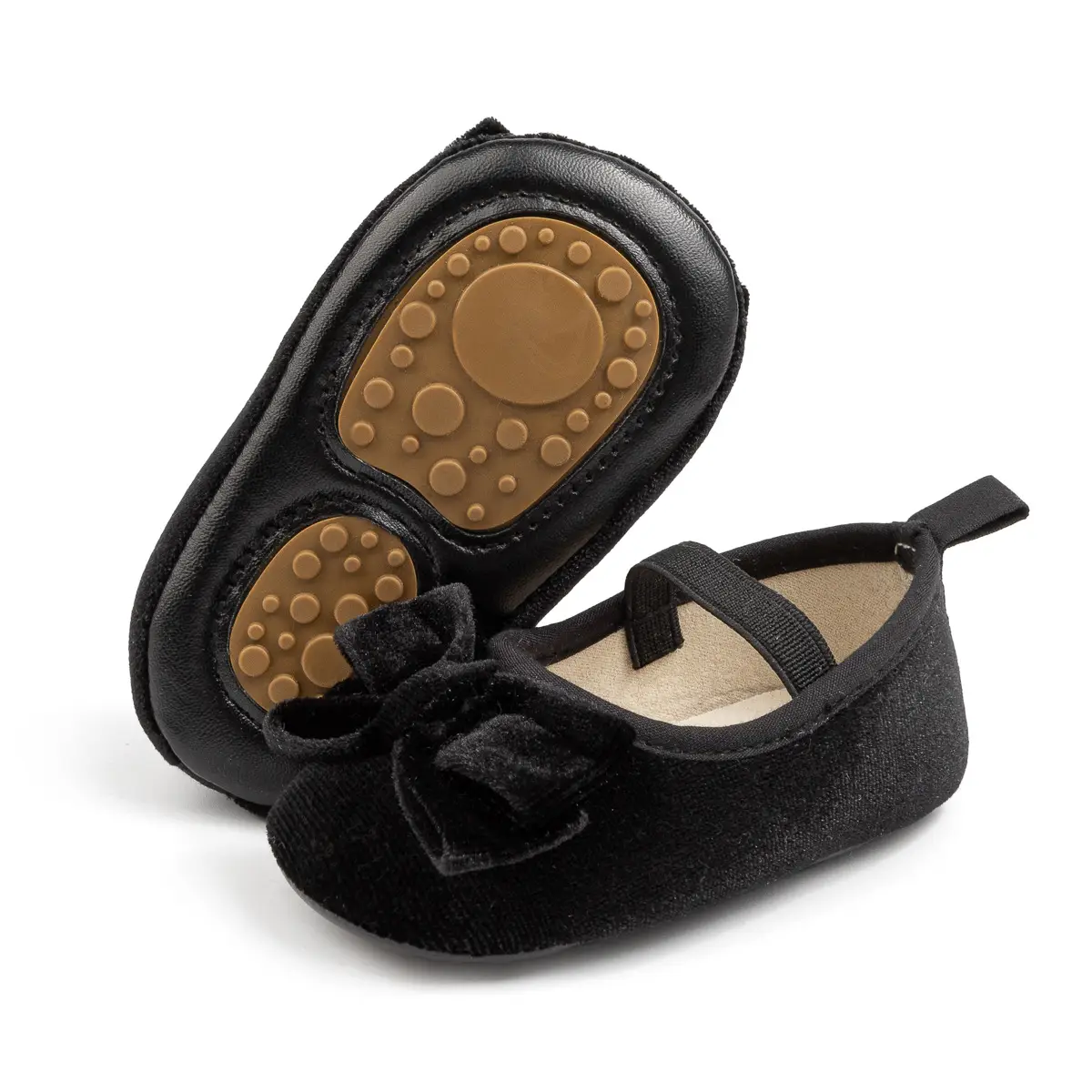 Cross-border New Spring Velvet Bow Princess Shoes Baby Korean Style Cute Solid Color Toddler Shoes