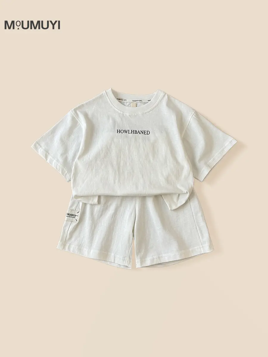 Boys Letter T-Shirt Shorts Set White 2026 Summer