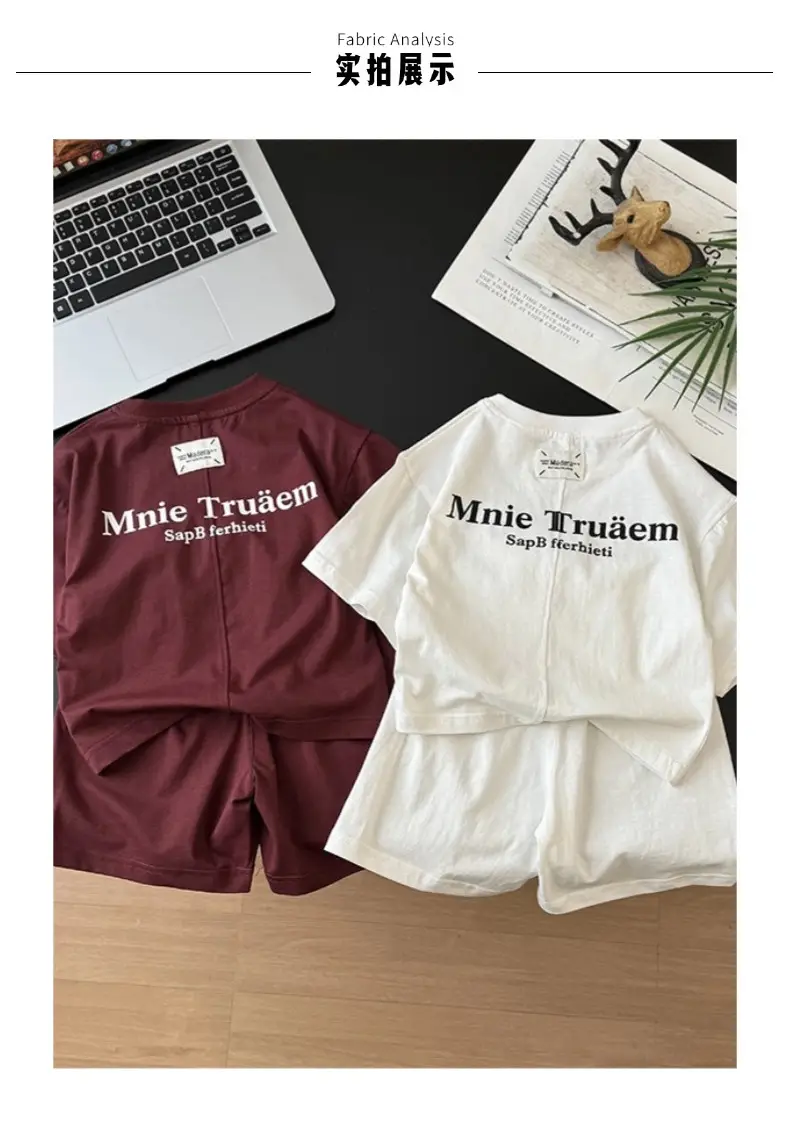 Boys Letter T-Shirt Shorts Set White 2026 Summer — feature 10