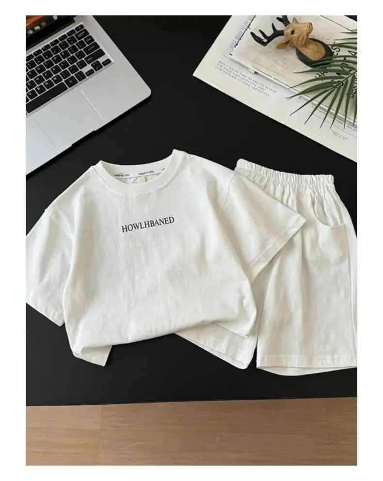 Boys Letter T-Shirt Shorts Set White 2026 Summer — feature 13