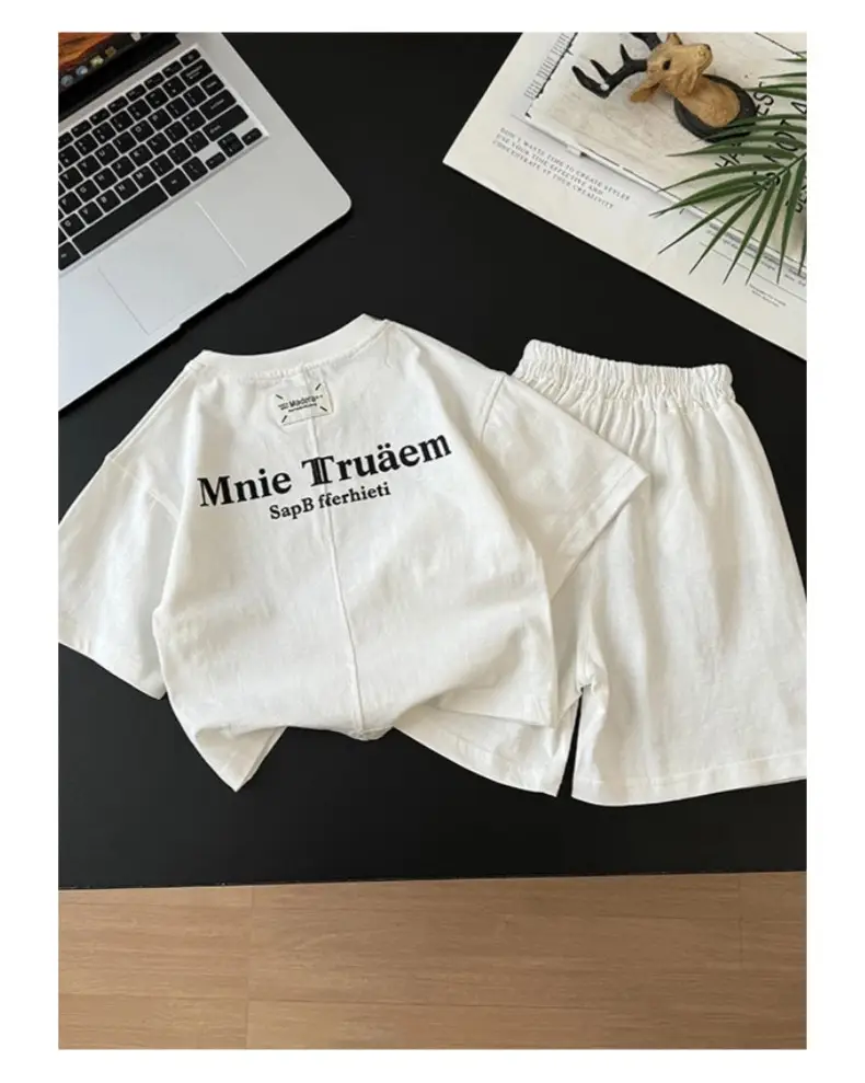 Boys Letter T-Shirt Shorts Set White 2026 Summer — feature 14