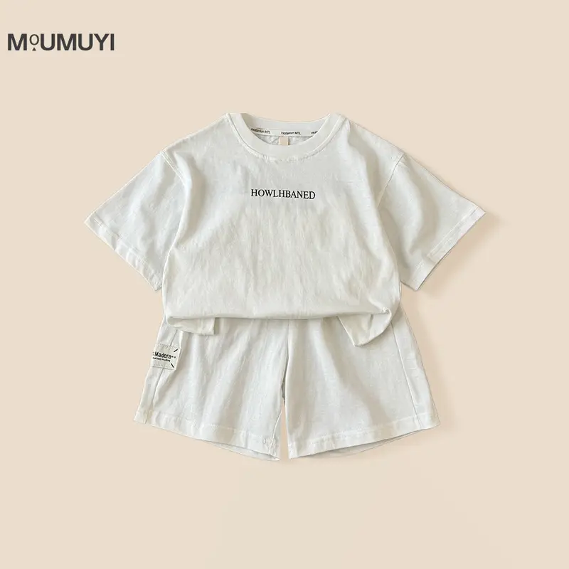 Boys Letter T-Shirt Shorts Set White 2026 Summer