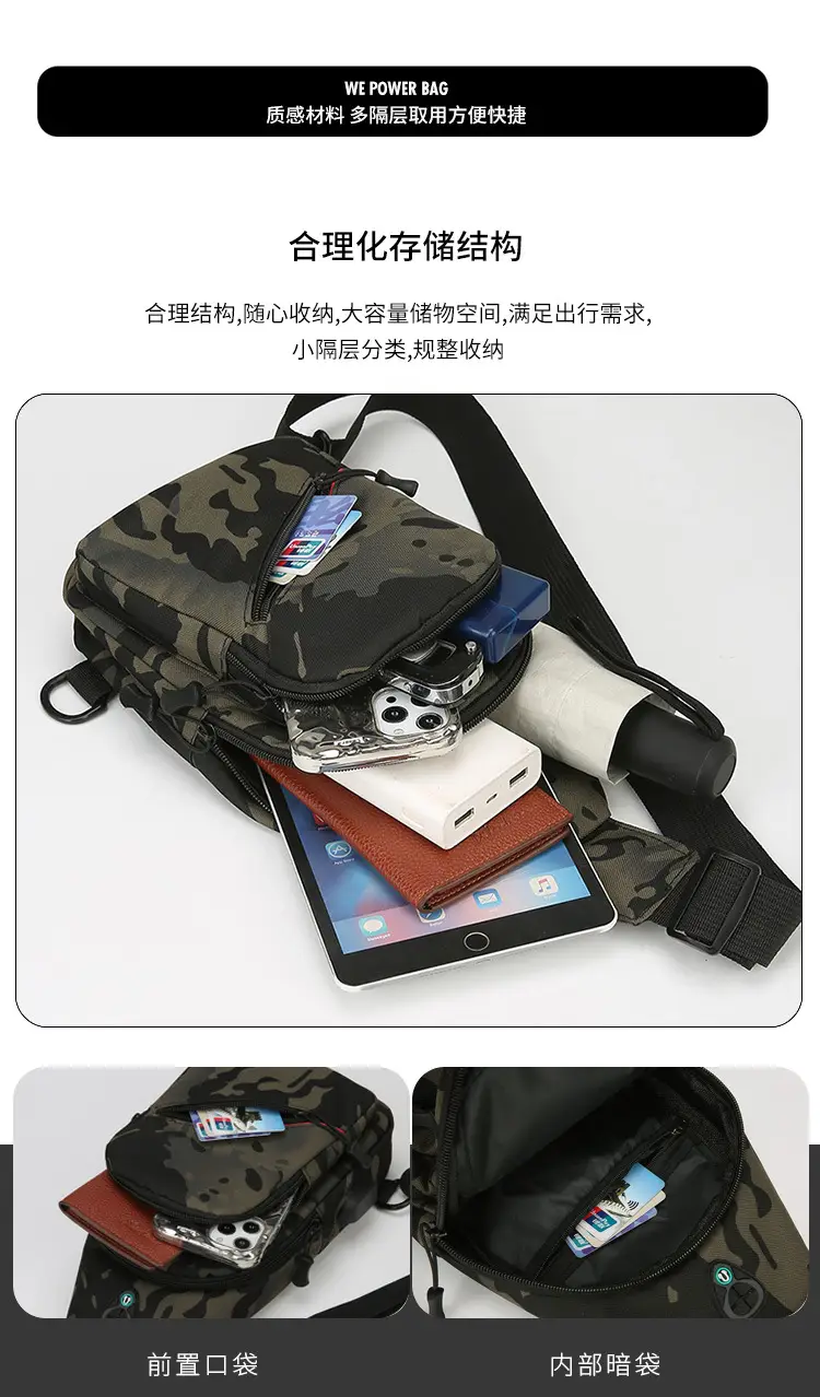 USB Rechargeable Men's Camo Crossbody Bag Large Capacity — feature 11