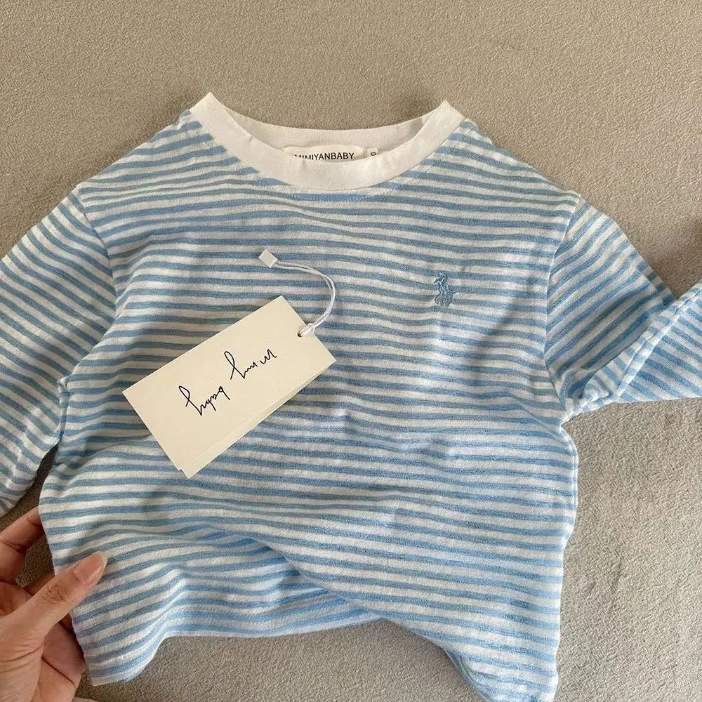 New Kids Striped Cotton T-Shirt Blue White - Image 2